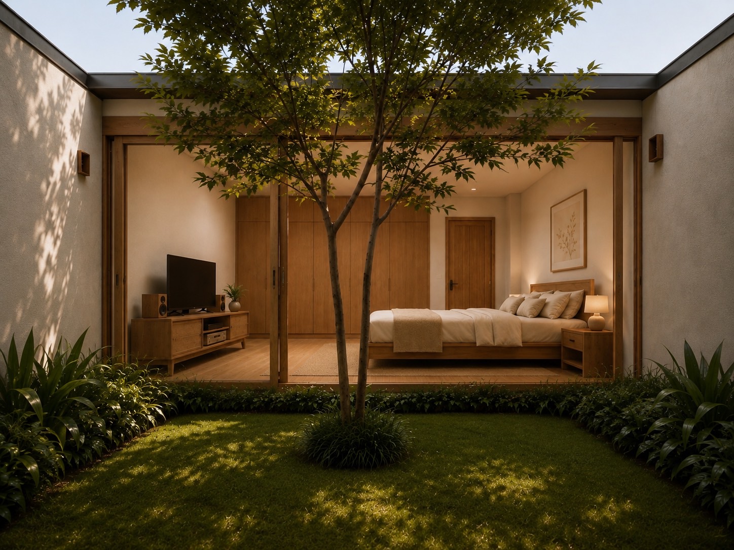ภาพจำลองสวนกลางบ้านเชื่อมต่อห้องนอน บ้านแบบที่ 6.1