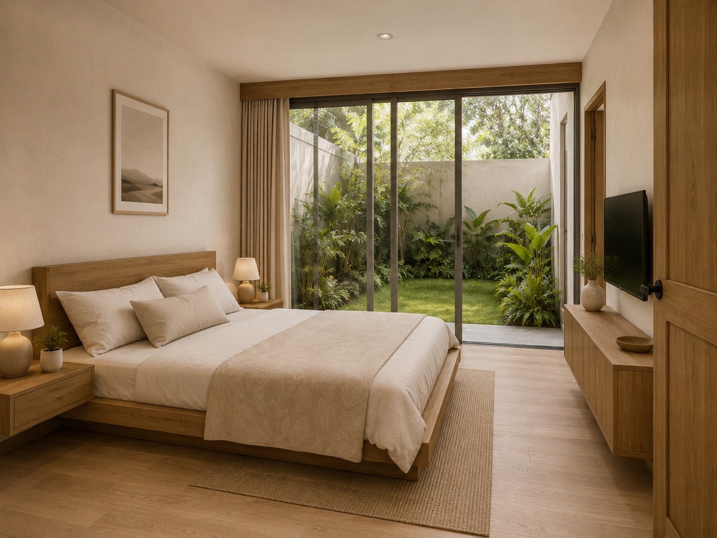 ภาพจำลองห้องนอนใหญ่ที่เปิดรับวิวสวนกลางบ้าน บ้านแบบที่ 6.2